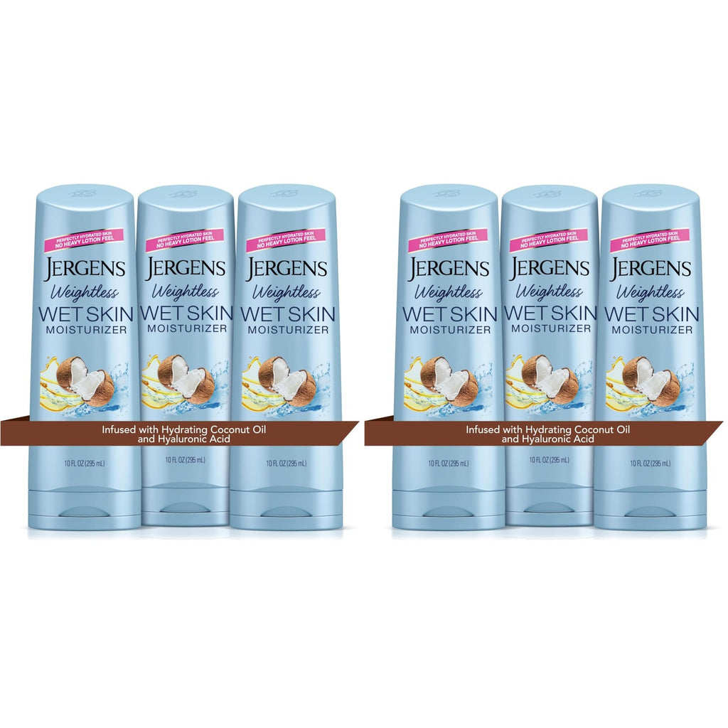 Jergens Wet Skin Body Moisturizer with Coconut Oil, In Shower Lotion for Dry Skin, Fast-Absorbing, Non-Sticky, Dermatologist Tested, 10 Oz, Pack of 3 | Coconut Oil, Hyaluronic Acid, Fast Absorption, Non-Sticky Formula, Dermatologist Tested
