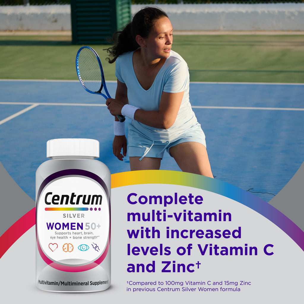 Centrum Silver Women's Multivitamin for Women 50 and Over, 100 Tablets | Contains Vitamin D3, B Vitamins, Calcium, and Antioxidants, Non-GMO Ingredients, Supports Memory and Cognition, GLP-1 Support