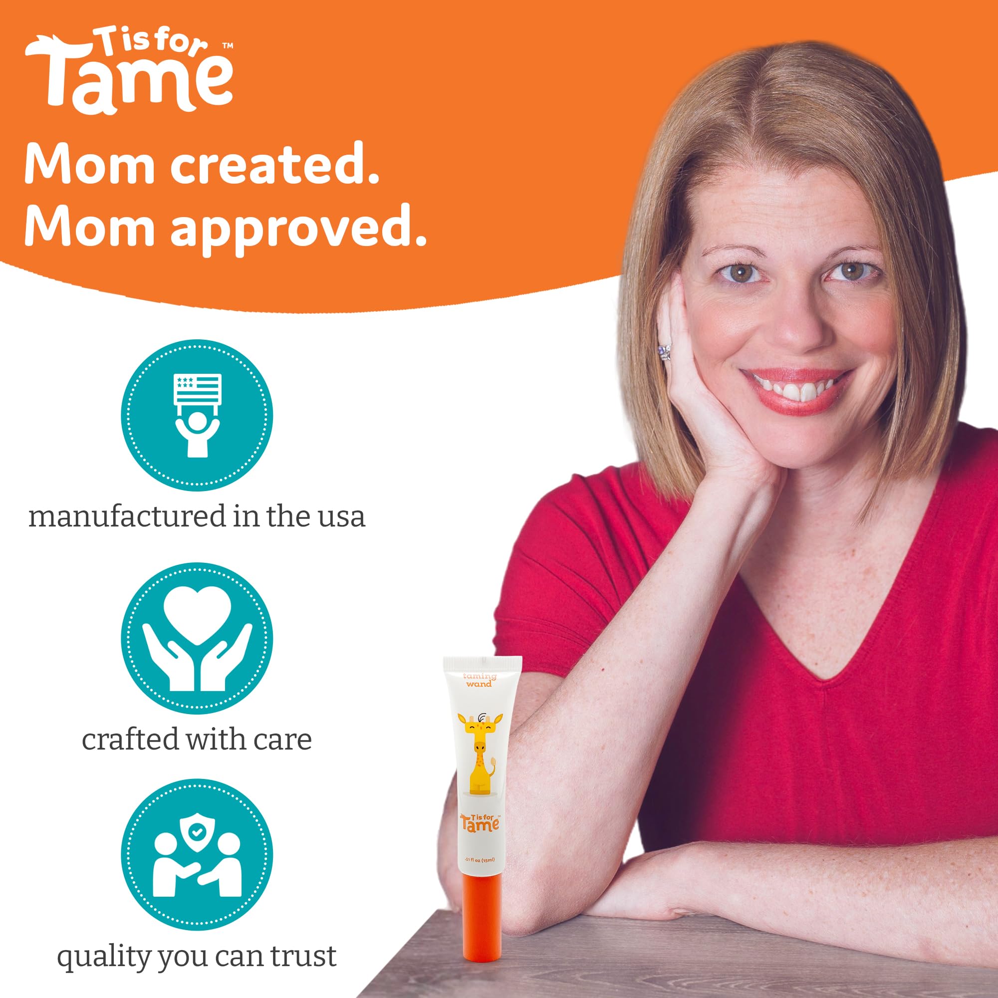 T is for Tame Kids' Hair Taming Cream & On-the-Go Flyaway Wand Bundle | Taming cream (3.38 fl oz) + taming wand (0.51 fl oz) w/ coconut & jojoba oil for bedhead & flyaways, made in the USA