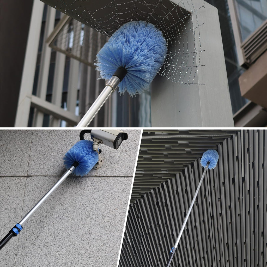 Big Cobweb Duster Head Twist-On Spider Web Fuster for Outdoor & Indoor Web Cleaning // Fits Standard 3/4 inch Threaded Poles // Cobweb Duster Brush Head Only (Blue)
