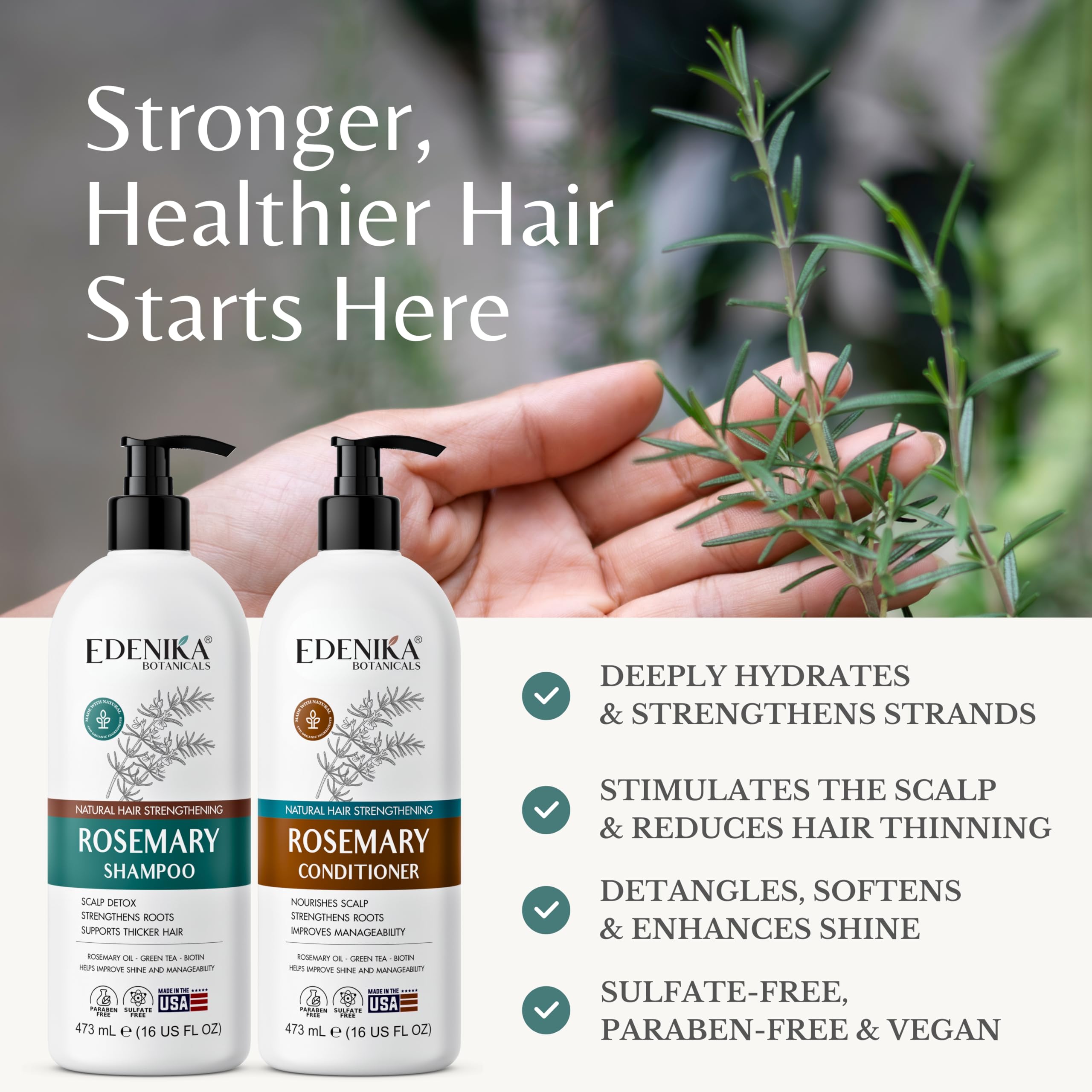 Rosemary Shampoo and Conditioner Set with 100% Rosemary Oil & Biotin for Thinning Hair, Anti-Hair Loss & Strengthening Botanical Formula, Women & Men, Sulfate-Free