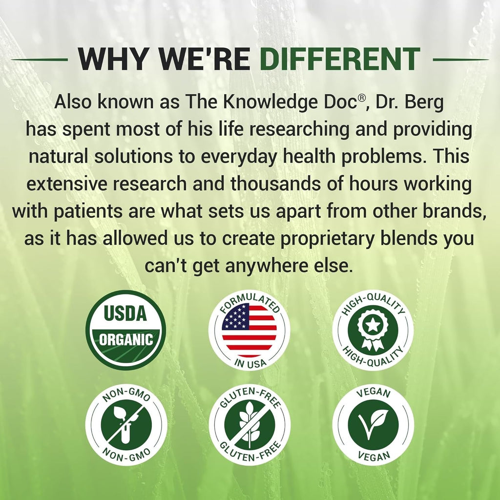 Buy now Dr. Berg USDA Certified Organic Green Powder Superfood (60 Servings) - Made with Raw Wheatgrass, Chlorophyll, Trace Minerals & Natural Enzymes - Non-GMO Green Superfood Powder - Lemon Flavor at indiglob india