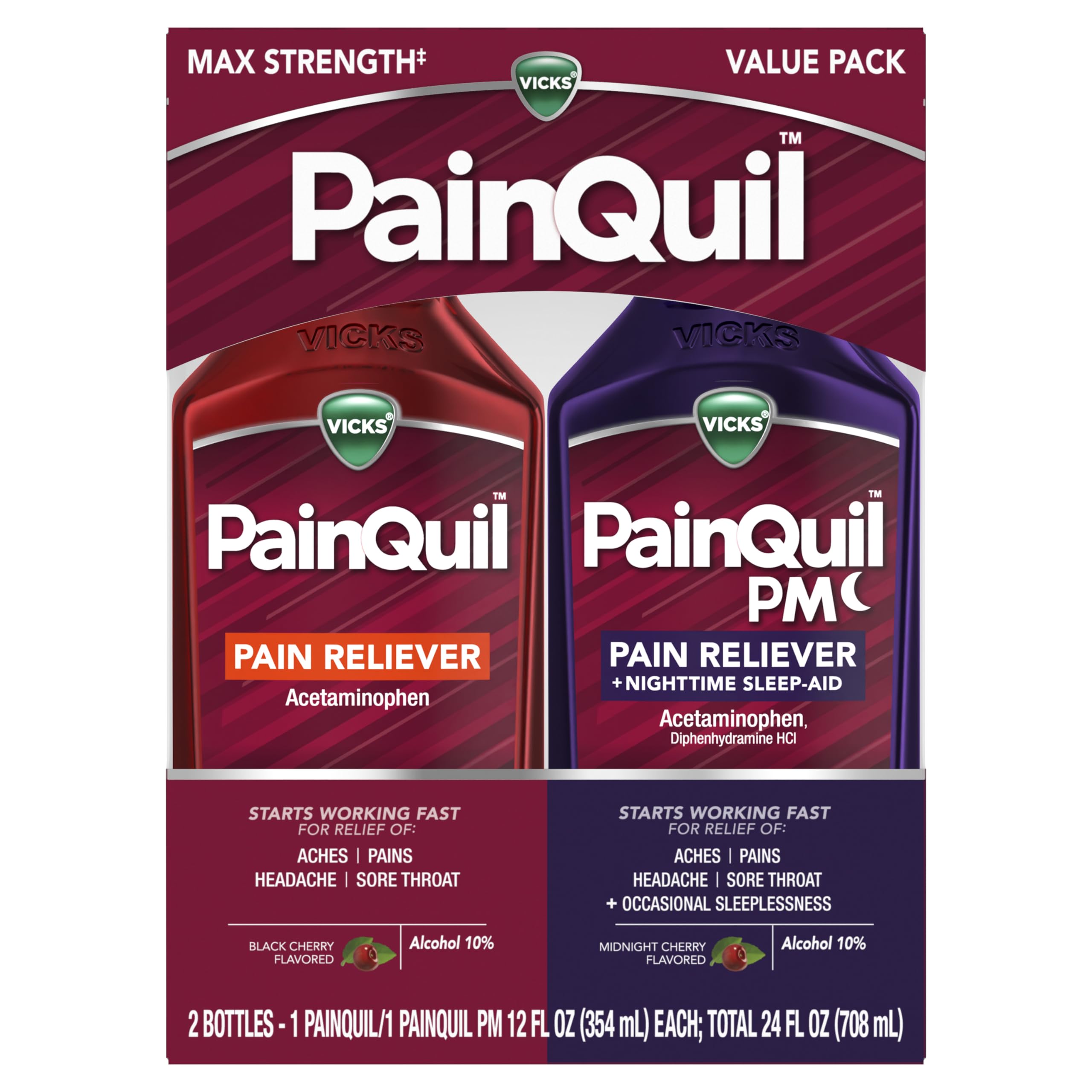 Buy now Vicks PainQuil & PainQuil PM Pain Relief Liquid, 1000mg Acetaminophen, 2x12 oz at indiglob india