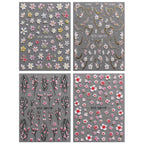 JMEOWIO 3D Embossed Flower Nail Art Stickers Decals Self-Adhesive 5D Spring Summer Floral Nail Supplies Nail Art Design Decoration Accessories 4 Sheets