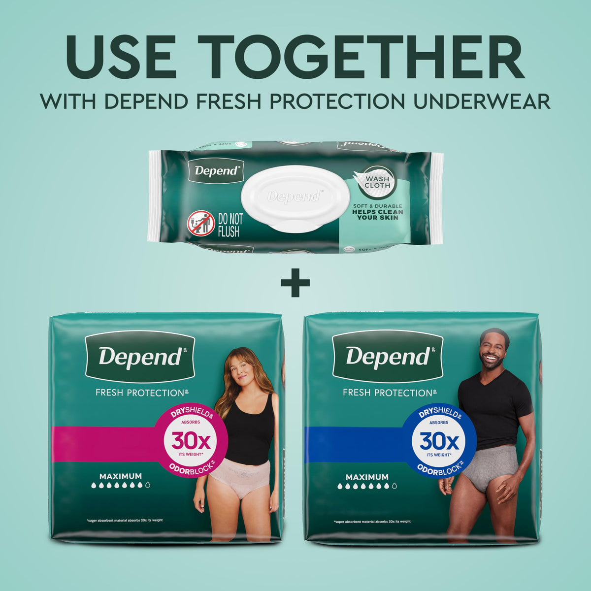 Depend XL Disposable Washcloths for Adults, 8 Packs, 42 Wipes per Pack