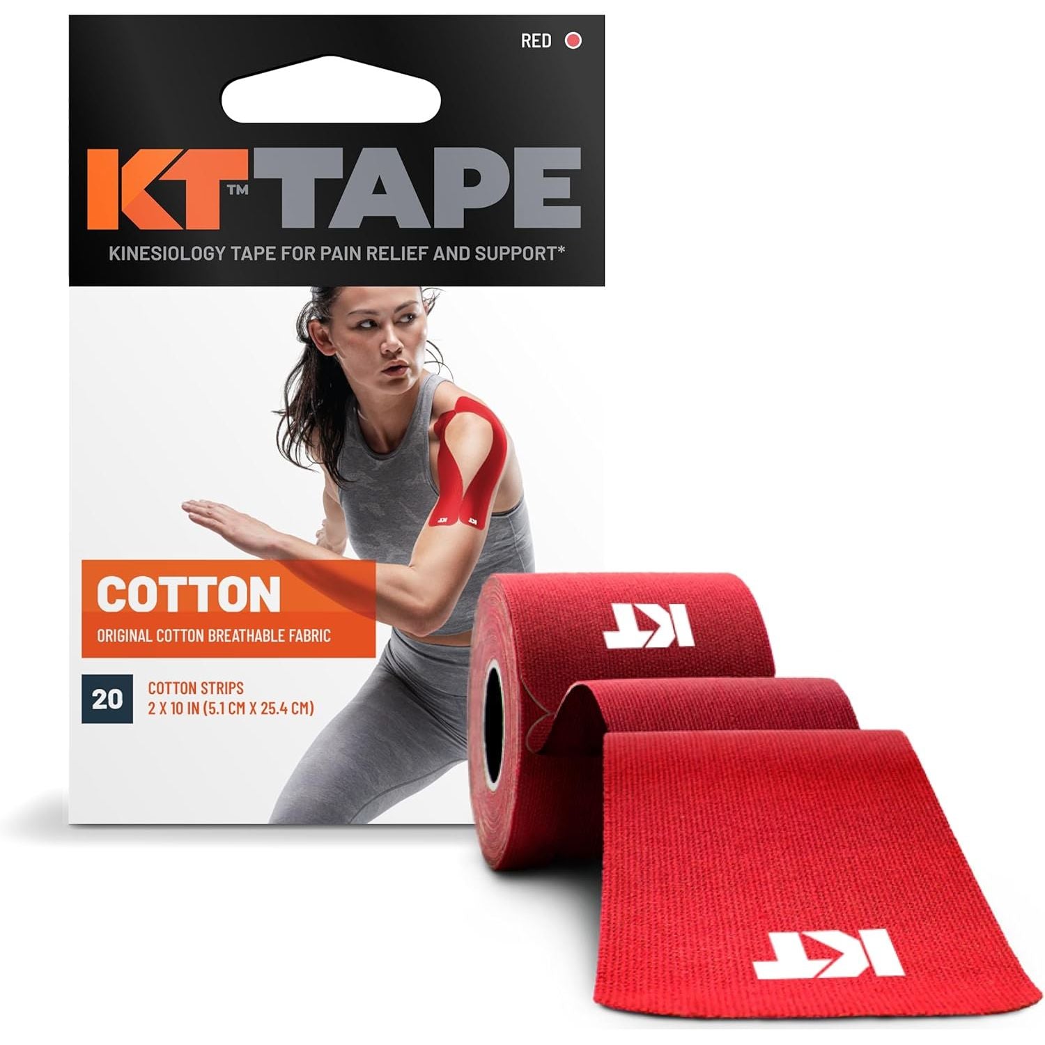Buy now KT Tape, Original Cotton, Elastic Kinesiology Athletic Tape, 20 Count, 10â€ Precut Strips Red at indiglob india