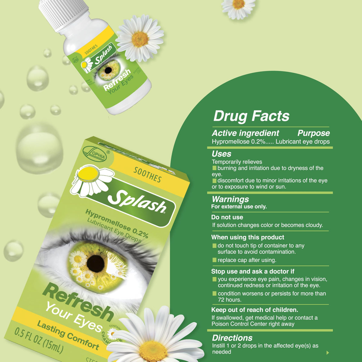 Splash Refresh Soothing Eyes Drops for Tired Eyes, Contains Chamomile, Daily Use 0.5 Fl Oz Bottle (Pack of 1)