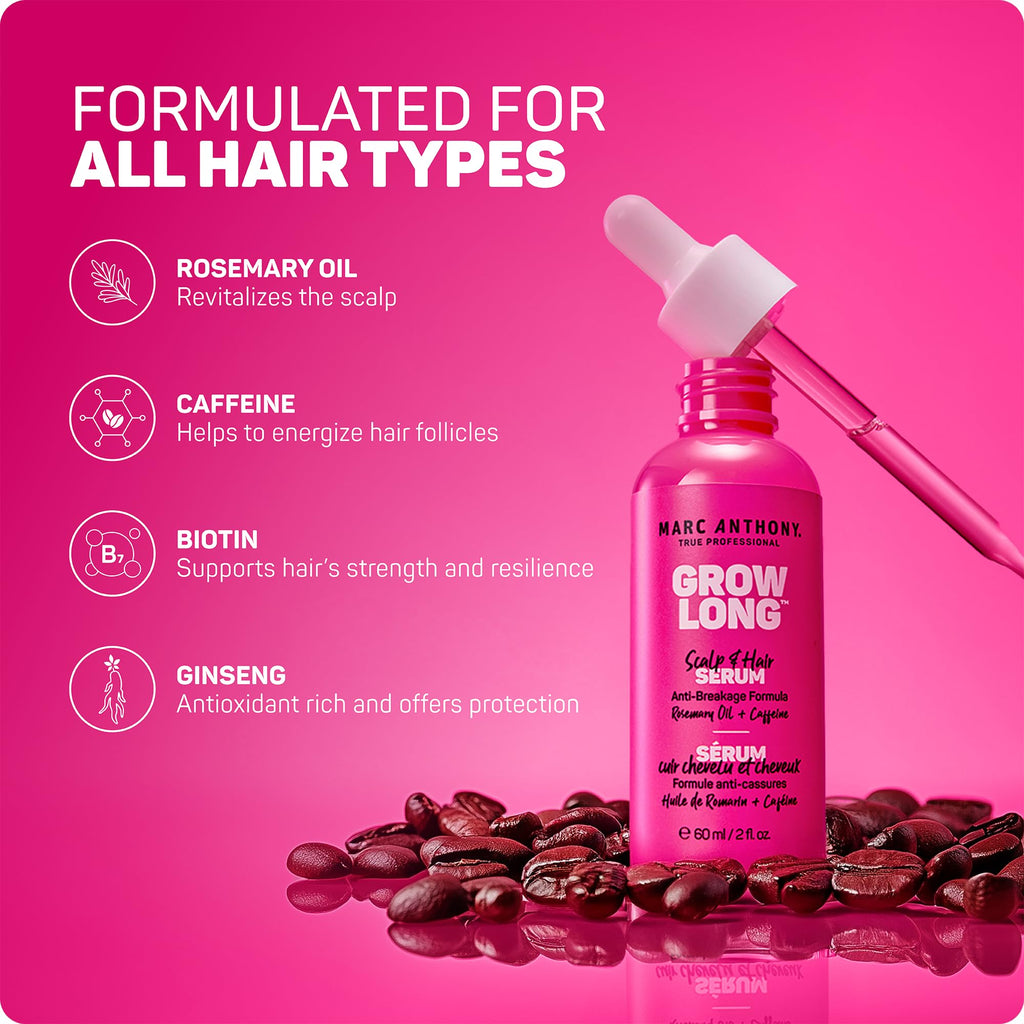 Marc Anthony Grow Long, Anti-Breakage Scalp & Hair Serum with Biotin | Lightweight serum softens, smooths, shines & adds root & length strength to reduce breakage. Biotin, Rosemary & Caffeine.