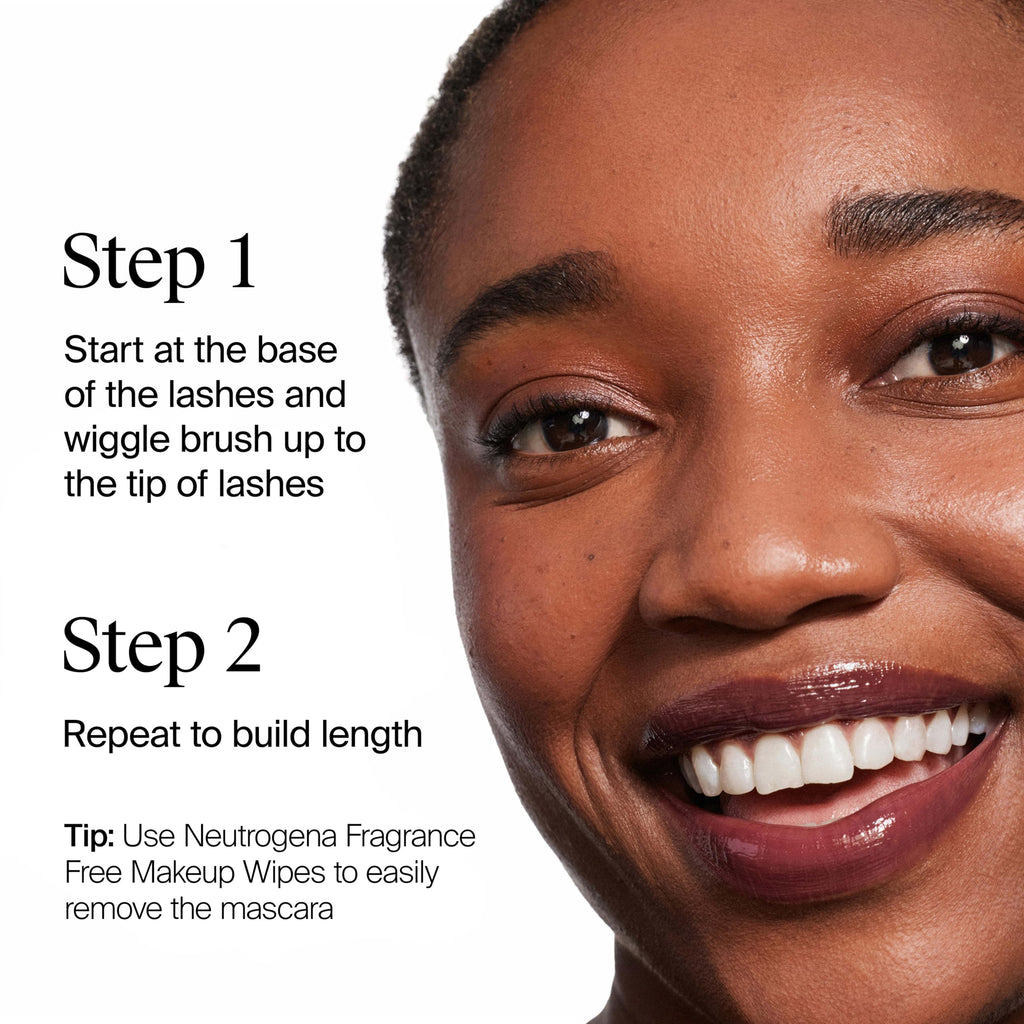 Neutrogena Healthy Lengths Mascara Black 02, 0.21 oz | Strengthens, Lengthens, Helps Lashes Grow, Vitamin E, Olive Oil Formula, No Clumping or Flaking