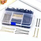 Buy now Hicarer 300 Pcs Hair Pins Set Including 100 Pcs Bobby Pins 100 Pcs U Hair Pins and 100 Pcs Rubber Hair Bands with Storage Box for All Hair Types Girls Women Gift, Black and Gold at indiglob india