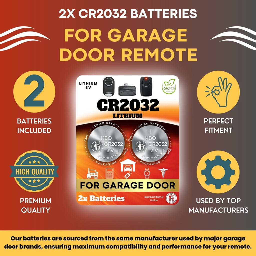 Garage Door Opener Battery - 2 Pack CR2032 Button Lithium 3V Packaging May Vary Replacement Power for Major Remotes, Keypads, Sensors
