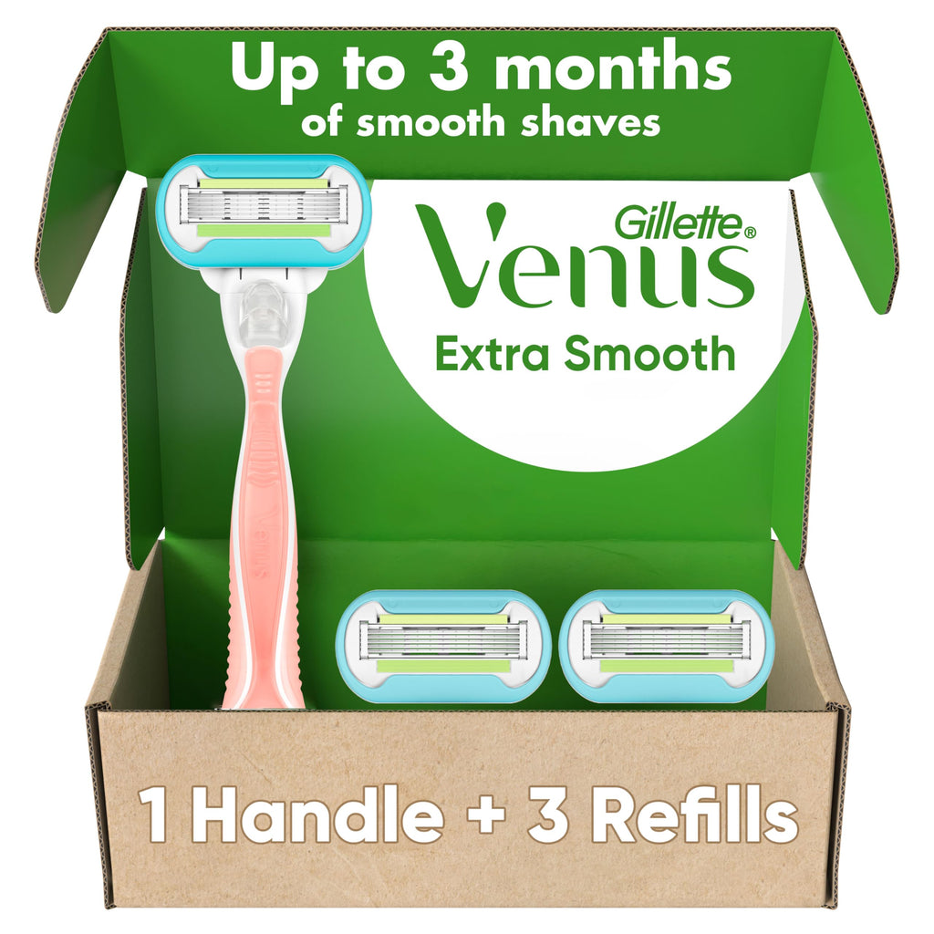 Gillette Venus Extra Smooth Pink Women's Razor Handle + 3 Blade Refills