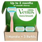 Gillette Venus Extra Smooth Pink Women's Razor Handle + 3 Blade Refills