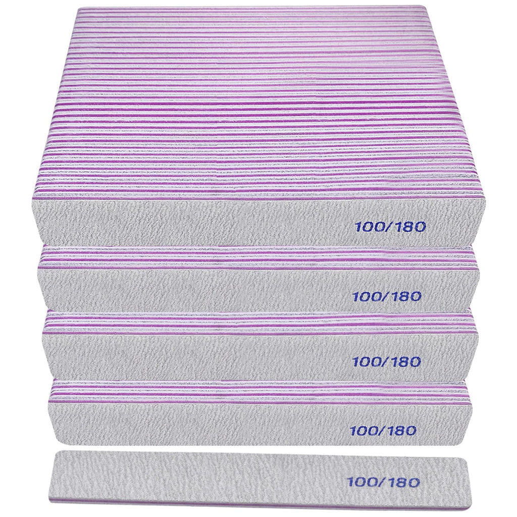 Nail Files (24 Pack), 100/180 Grit Emery Boards Nail File for Natural Nails and Acrylic Nails, Double Sided Emory Boards limas para unas acrilicas Profesional Fingernail Filer Reusable Manicure Gray