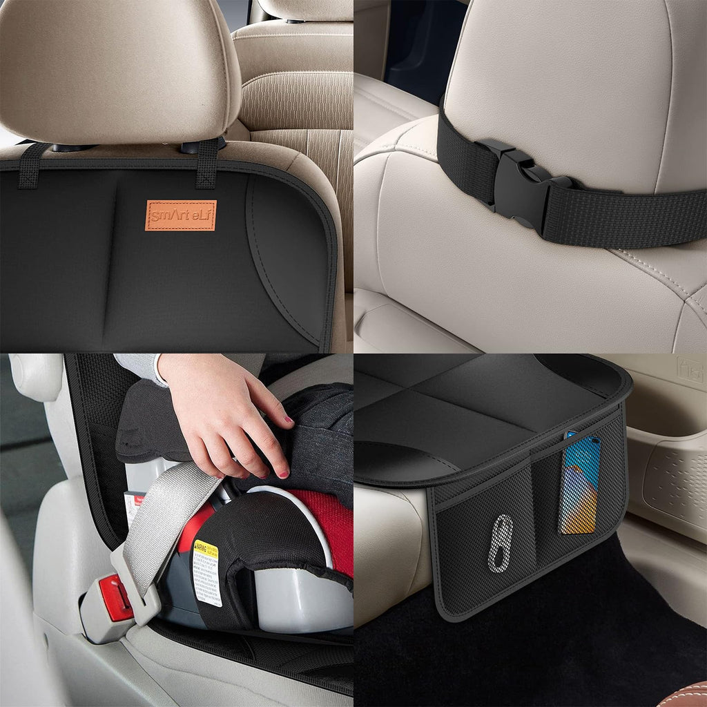 Buy now SMART ELF Car Seat Protector, 2Pack Seat Protector Protect Child Seats with Thickest Padding and Non-Slip Backing Mesh Pockets for Baby and Pet,Sedan SUV Truck (Black) at indiglob india