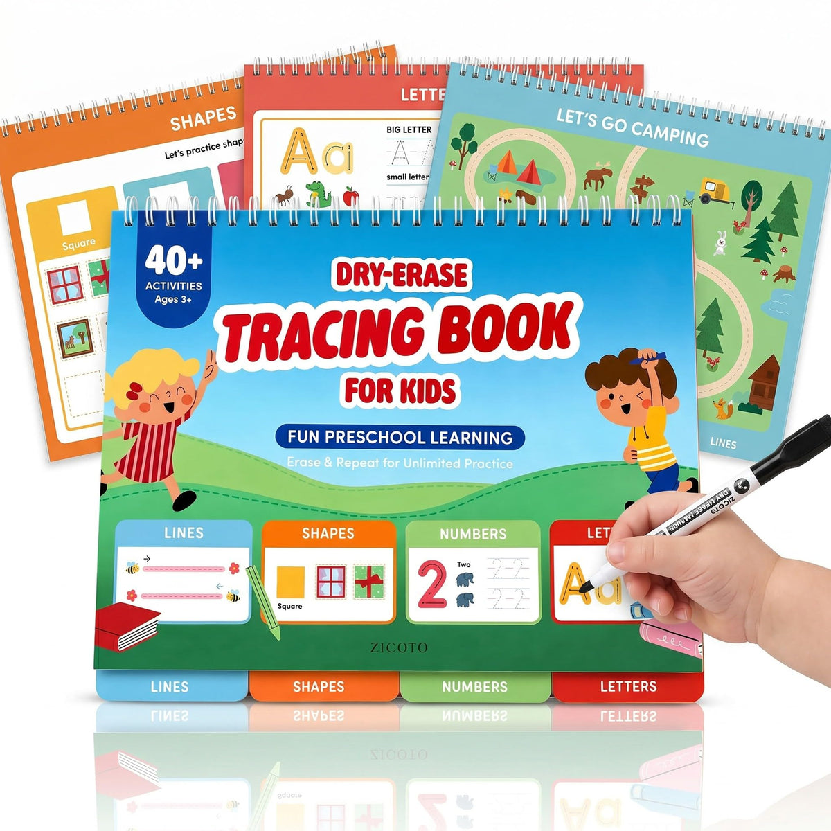 Fun Preschool Workbooks for Kids Age 3-5 - Reusable Dry Erase Tracing Books