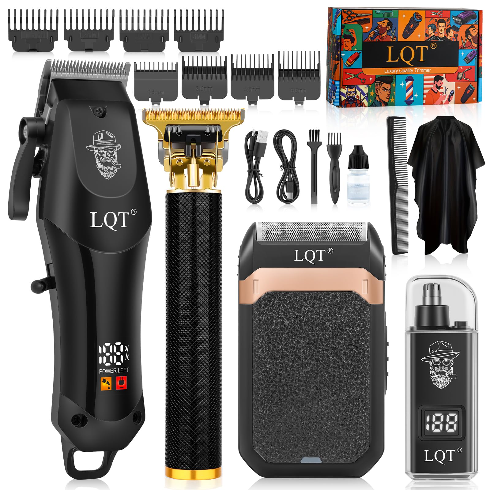 Hair Clippers for Men with LED Display, 4-Piece Cordless Grooming Kit with Hair Clipper, Beard Trimmer, Foil Shaver & Nose Trimmer, Complete Set for Home Barber