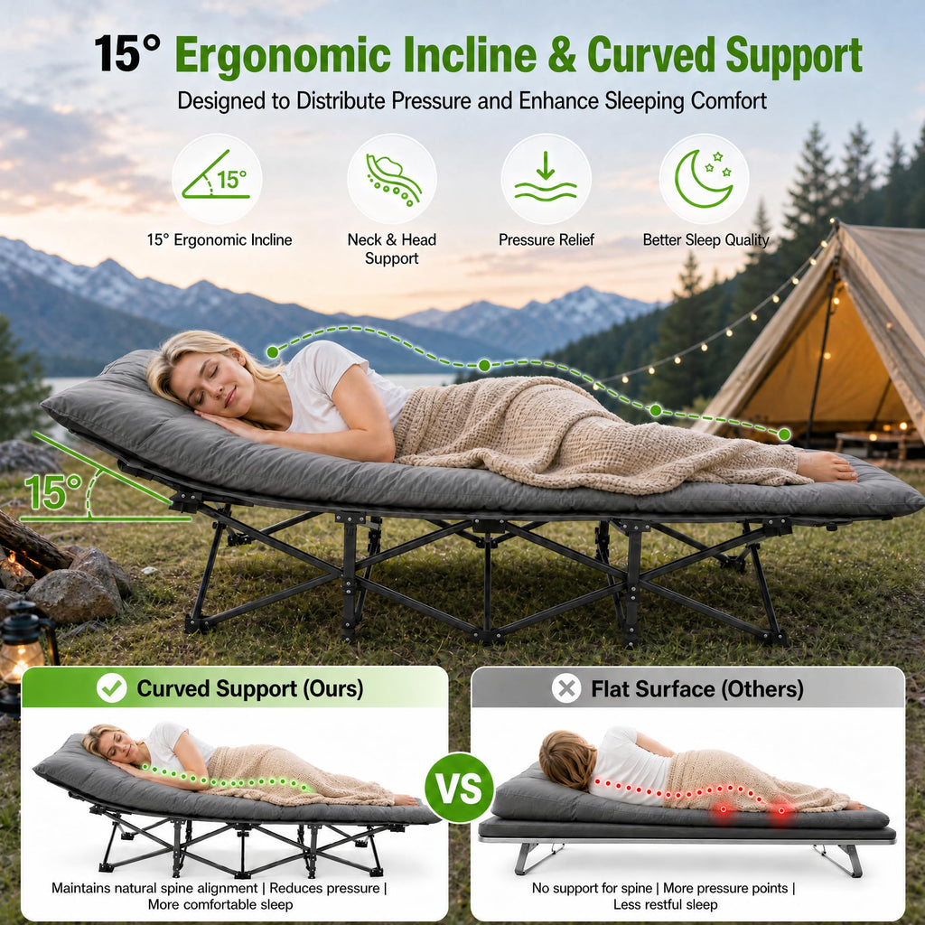 Aoran Camping Cot for Adults 28" Extra Wide,Portable Cot Bed with Mattress,Heavy Duty Camp Sleeping Bed for Camping,Travel,Home and Office Nap,Max Load 450 LBS