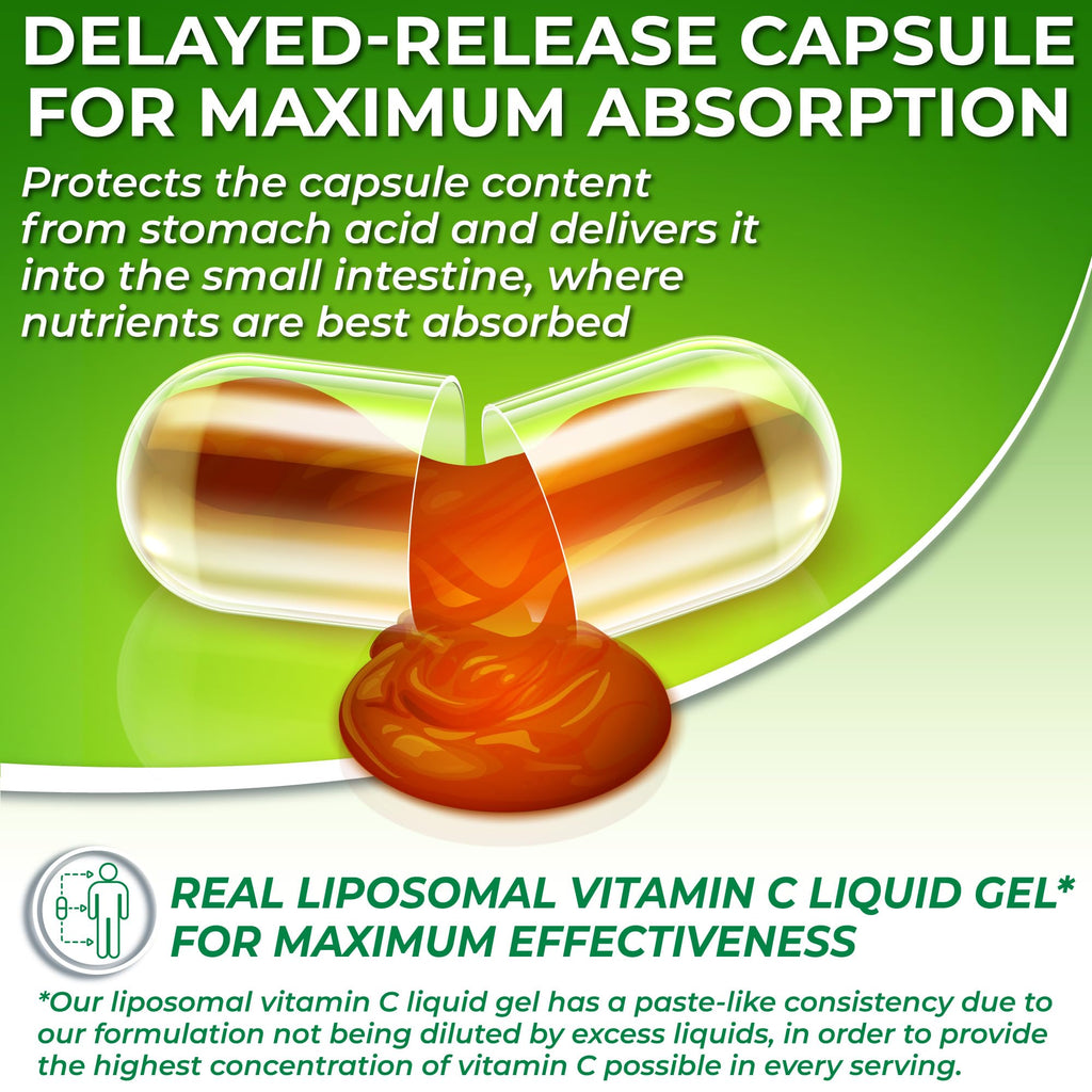 Liposomal Vitamin C Liquid Gel Capsules 1100mg - Made with Organic Acerola | Vitamin C Capsules for Immune Support - High Potency, Enhanced Absorption & Bioavailability, Daily Antioxidant Support, 120ct