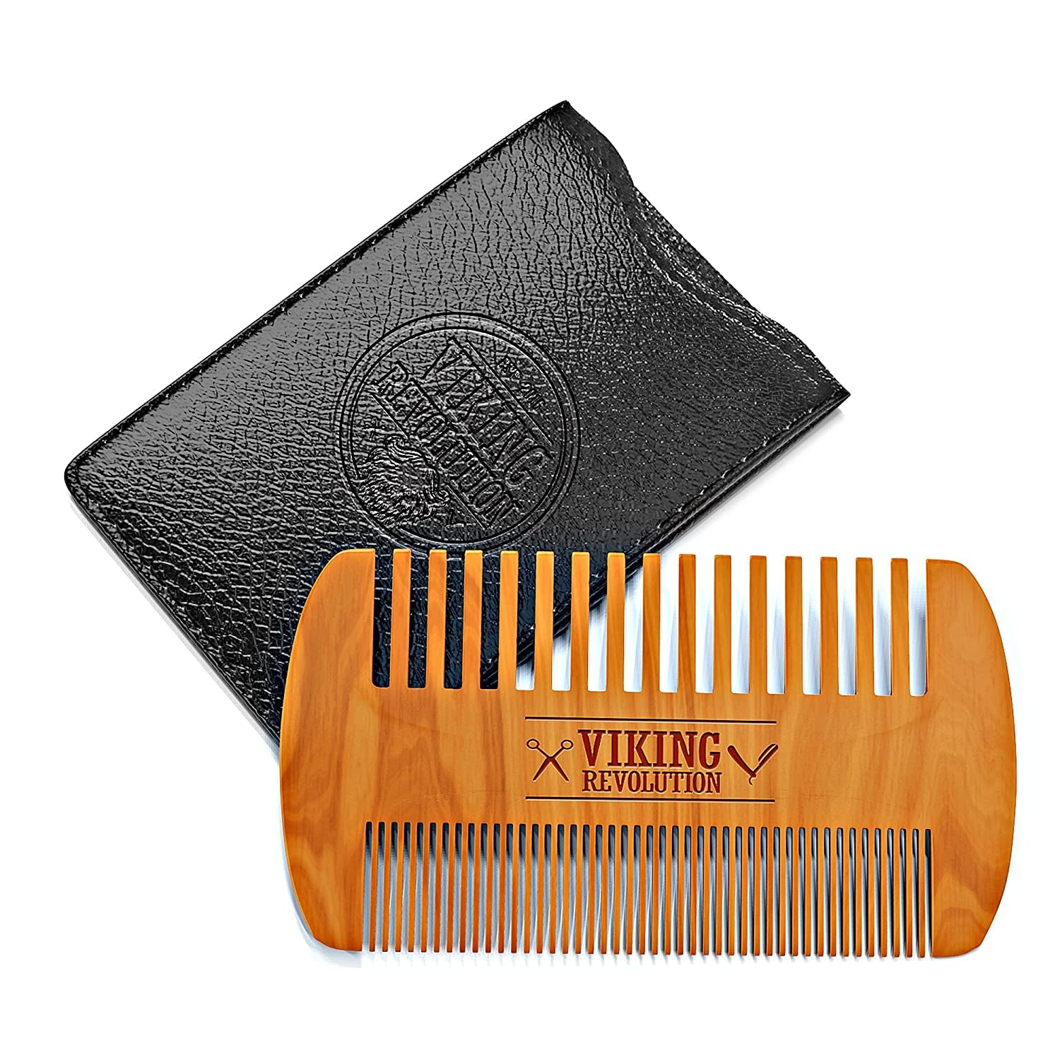 Viking Revolution Beard Comb and Beard Brush Set with Velvet Pouch | Includes Natural Boar Bristle Brush & Dual Action Pear Wood Comb - Velvet Travel Pouch Included - For Beards & Mustaches