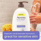 Buy now Aveeno Stress Relief Body Wash for Women, Calming Lavender Scent & Prebiotic Oat, Cleanser for Sensitive Dry Skin, Paraben, Dye & Soap-Free, 33 Fl Oz at indiglob india