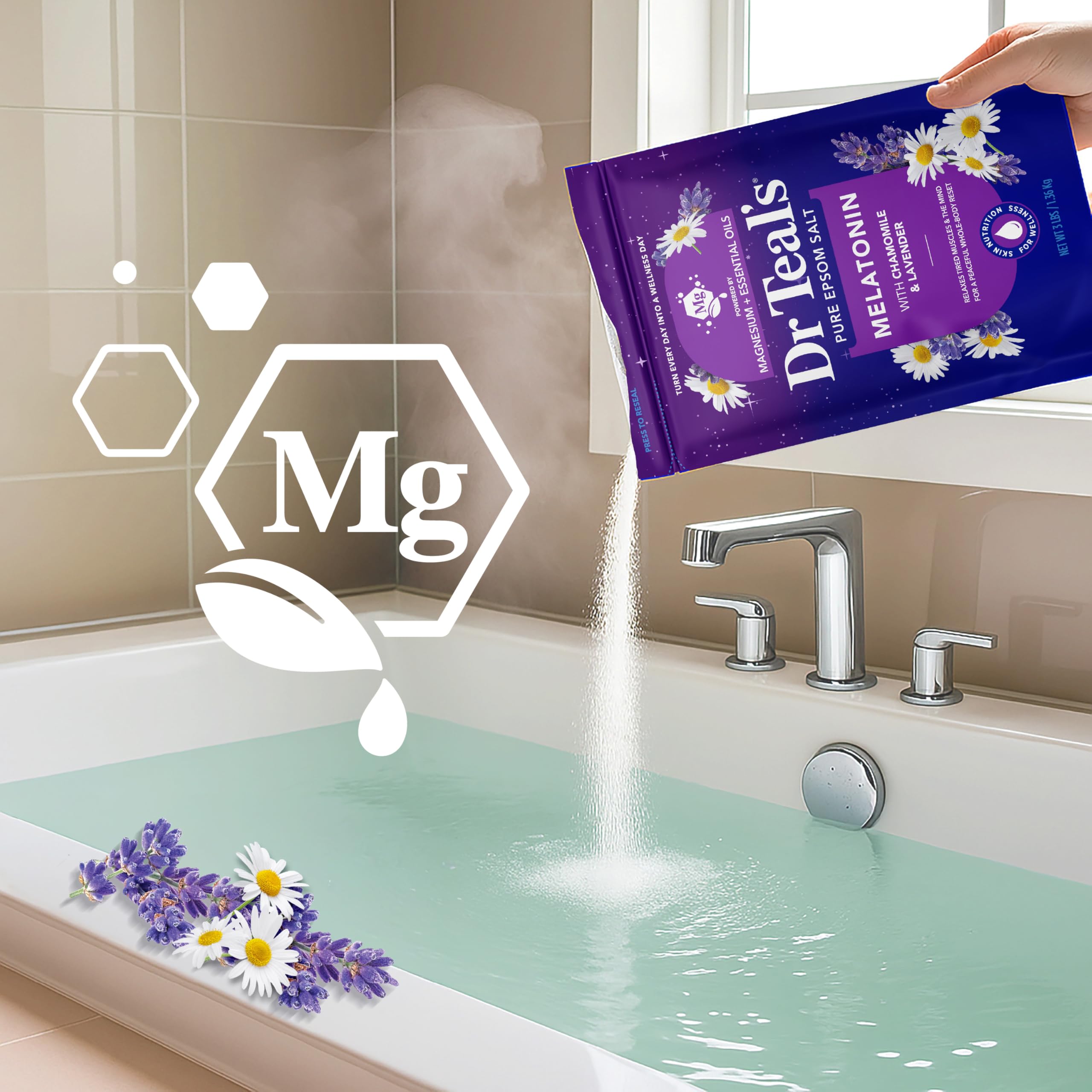 Dr Teal's Epsom Salt Magnesium Soak, Sleep Blend with Melatonin, Lavender & Chamomile Essential Oils, 3 lbs