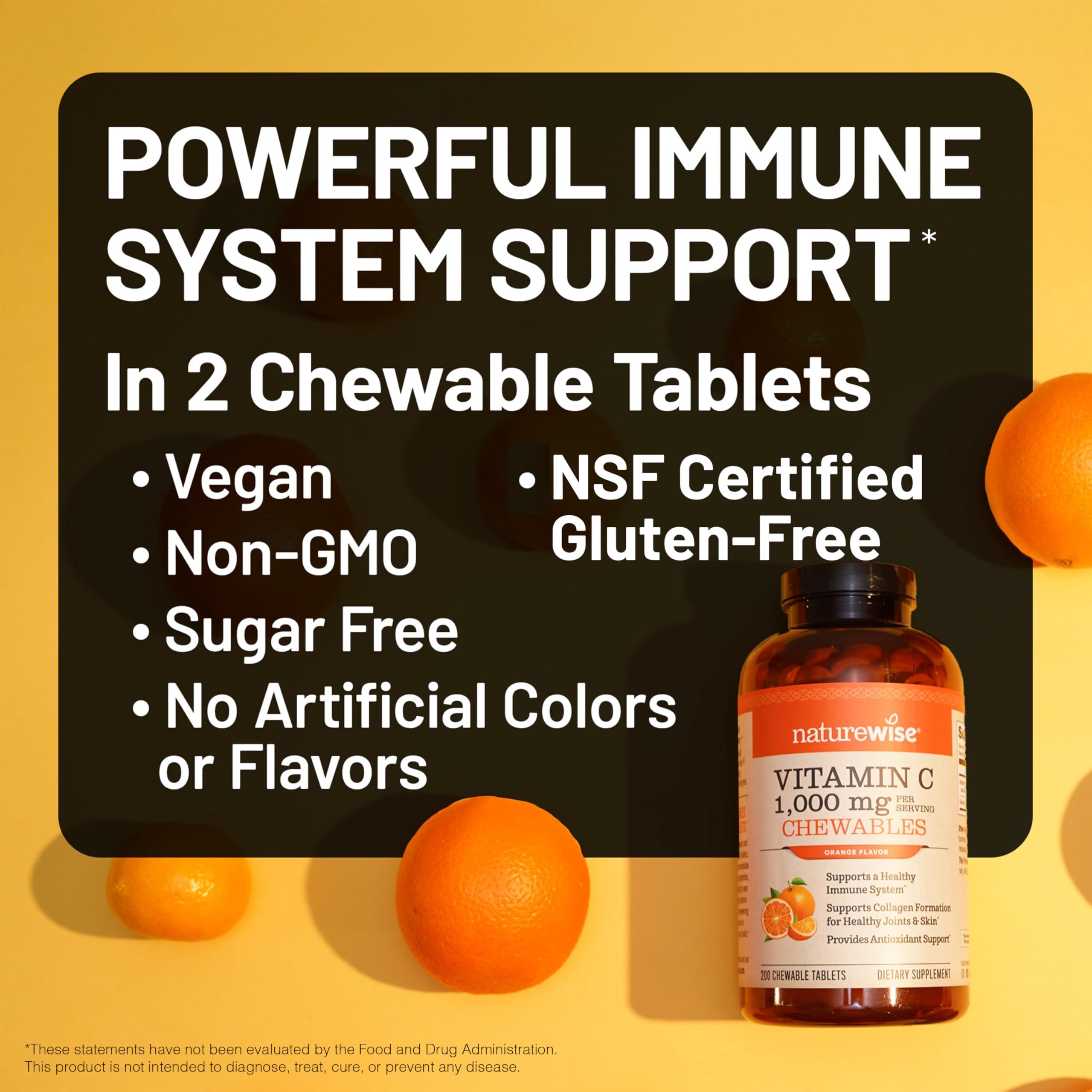 NatureWise Extra Strength Vitamin C Chewable 1000mg for Adults - Natural Orange Flavor - Immune System & Antioxidant Support - Non-GMO, Vegan & Sugar Free - 90 Chewable Tablets[45-Day Supply]