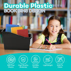 4E's Novelty 6 Durable Book and Binder Holder, Files Book Bins for Classroom, Plastic Vertical Storage Book Organizer Folder Office Classroom Organization Containers Supplies (With Labels)