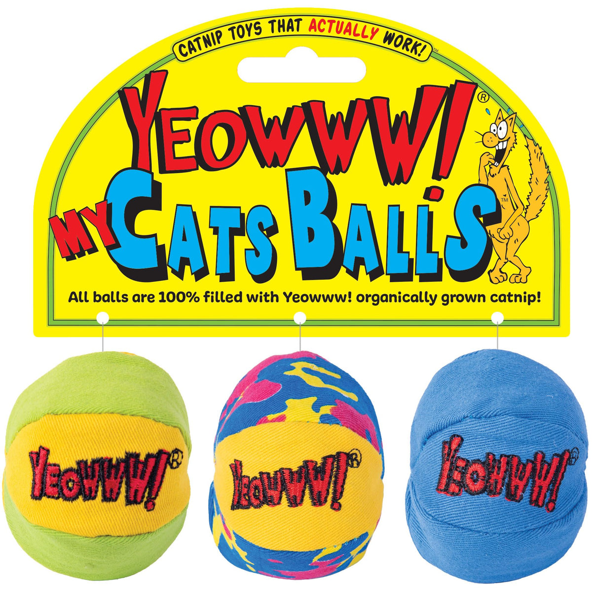 Yeowww! Catnip My Cats Balls Toys for Cats - 3-Pack - Durable Cotton Twill - Made in the USA - Stuffed with Organically Grown Catnip