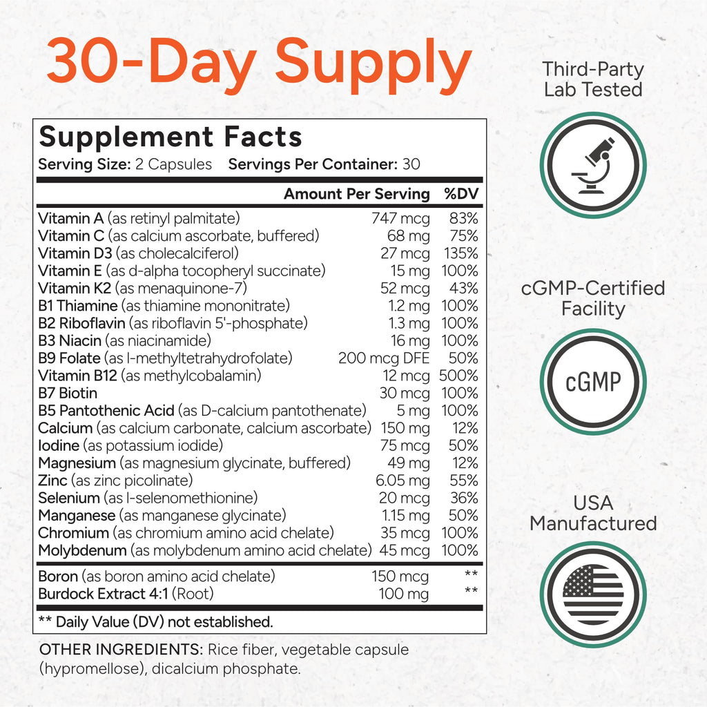 Low-Acid Multivitamin for Sensitive Bladders | 12 Vitamins & 9 Minerals | Buffered Vitamin C & Burdock Root | USA Manufactured | 60 Capsules