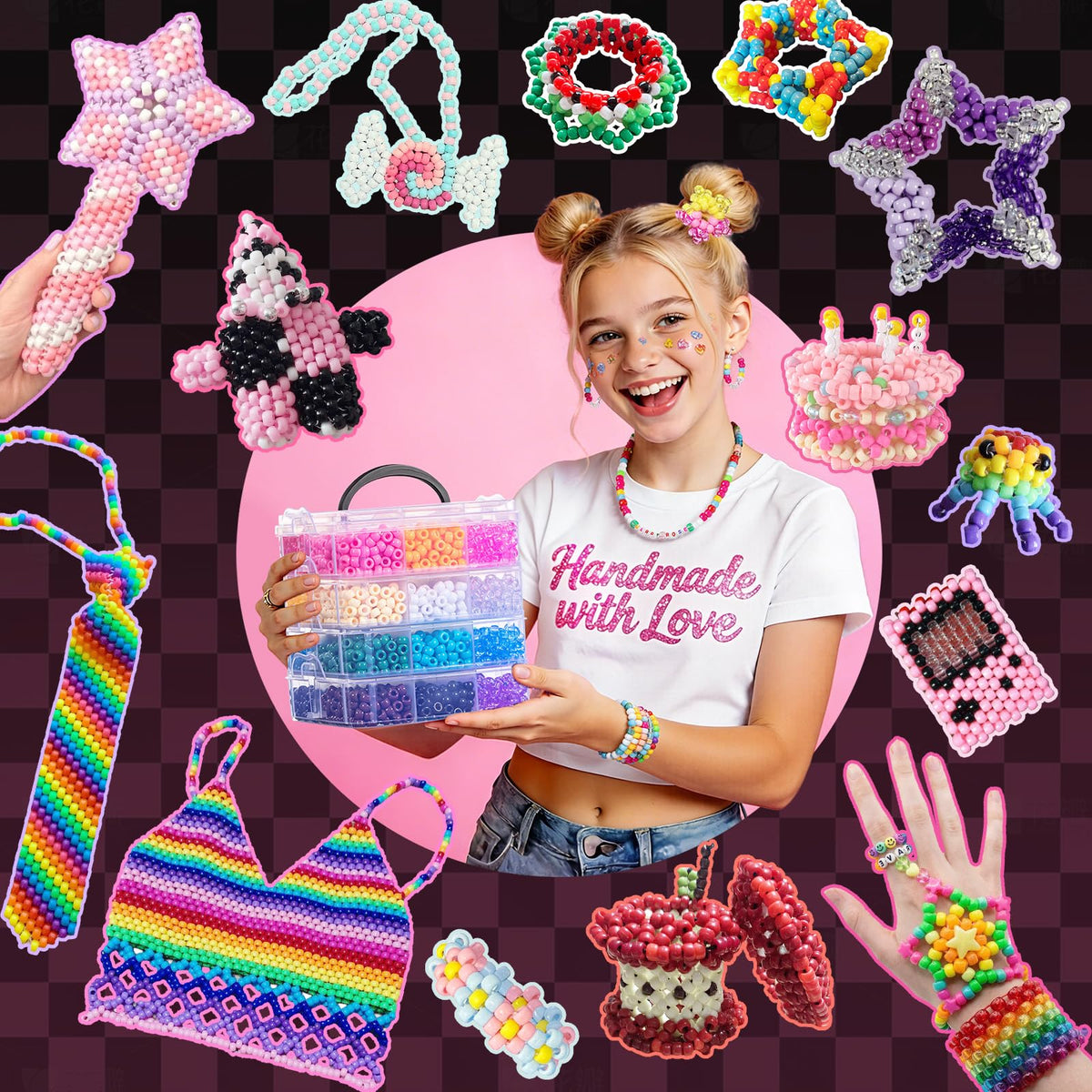 Simetufy 4200Pcs Pony Beads Bulk 24 Colors Rave Kandi Bracelet Making