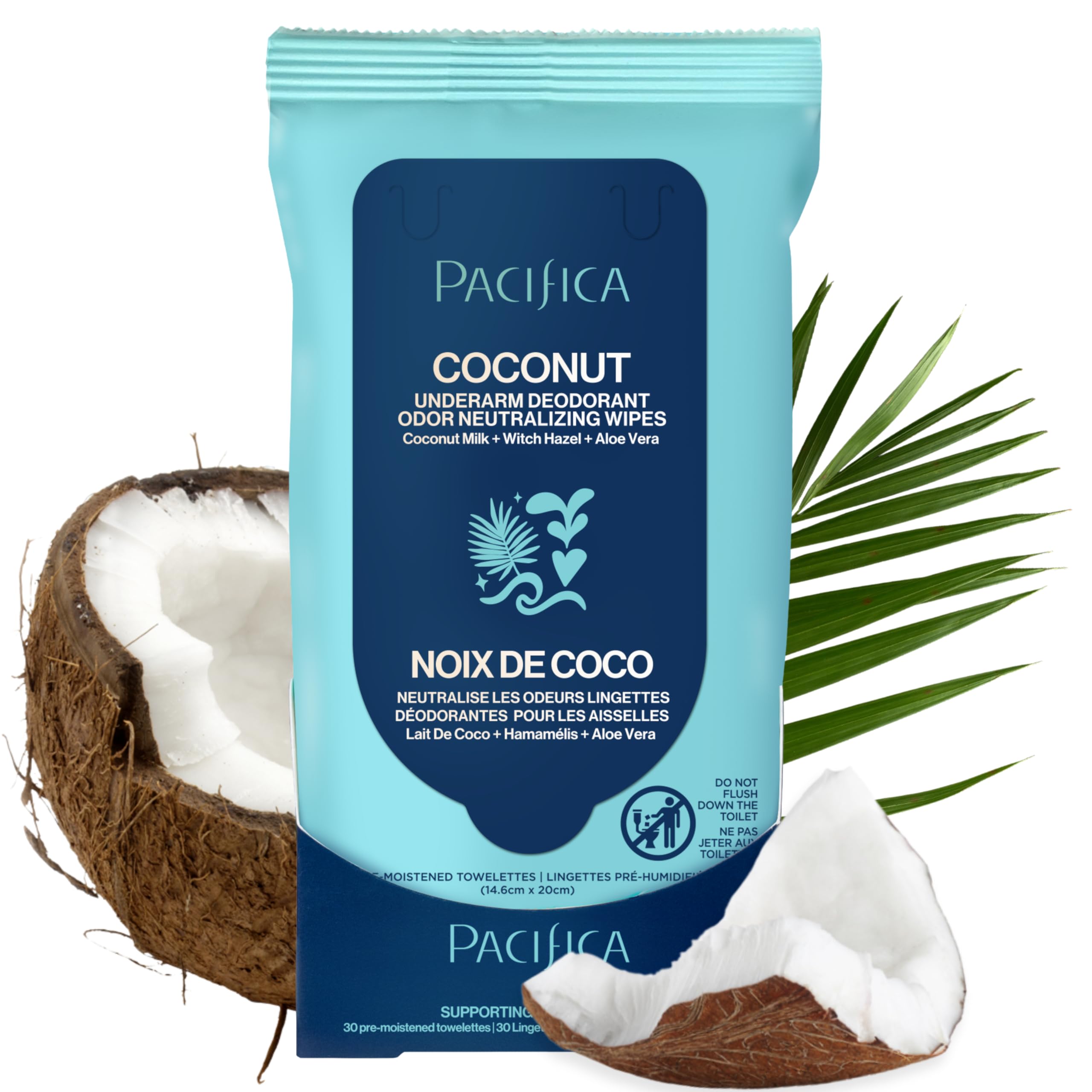 Pacifica Beauty Coconut Milk & Essential Oils Underarm Deodorant Wipes, Helps Remove Odor, Aluminum-Free, Vegan & Cruelty-Free, 30 Wipes (4-Pack)