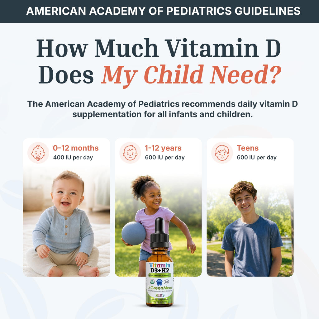 Dr. Green Mom Liquid Vitamin D 3 K2 Drops — Babies & Kids — Organic, 400 IU