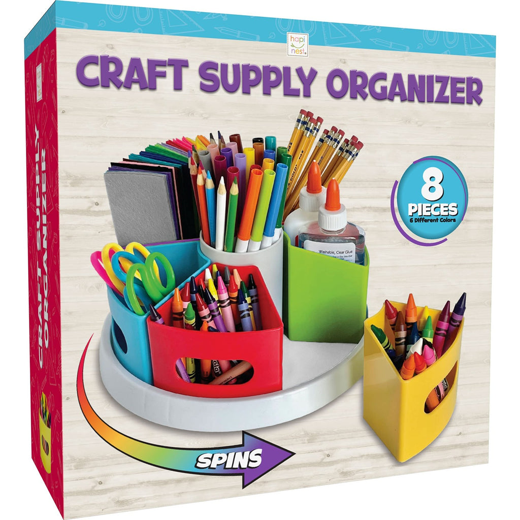 Hapinest Rotating Art Supply Organizer - Crayon, Marker & Pencil Storage Solution for School Teachers & Classroom Crafts - Rotating Desk Organizer Caddy