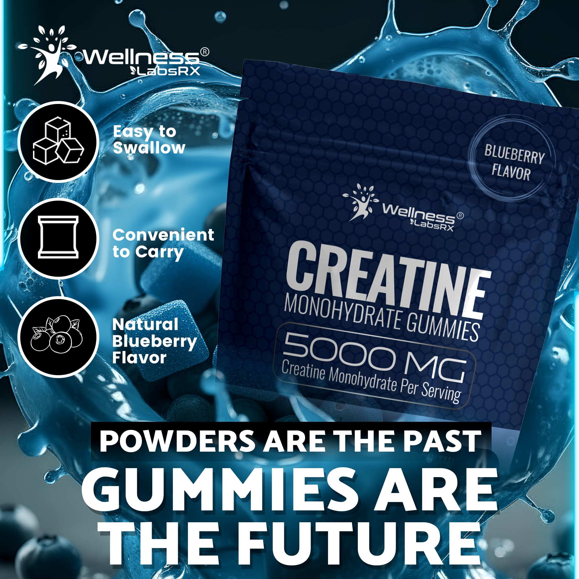 Creatine Gummies for Women & Men, Creatine Monohydrate Gummies, Blueberry | 30 Servings, 5g per Serving Creatine for Women, Muscle Growth, Strength & Recovery, Chewable Gummy Creatine for Men, 1 Pack