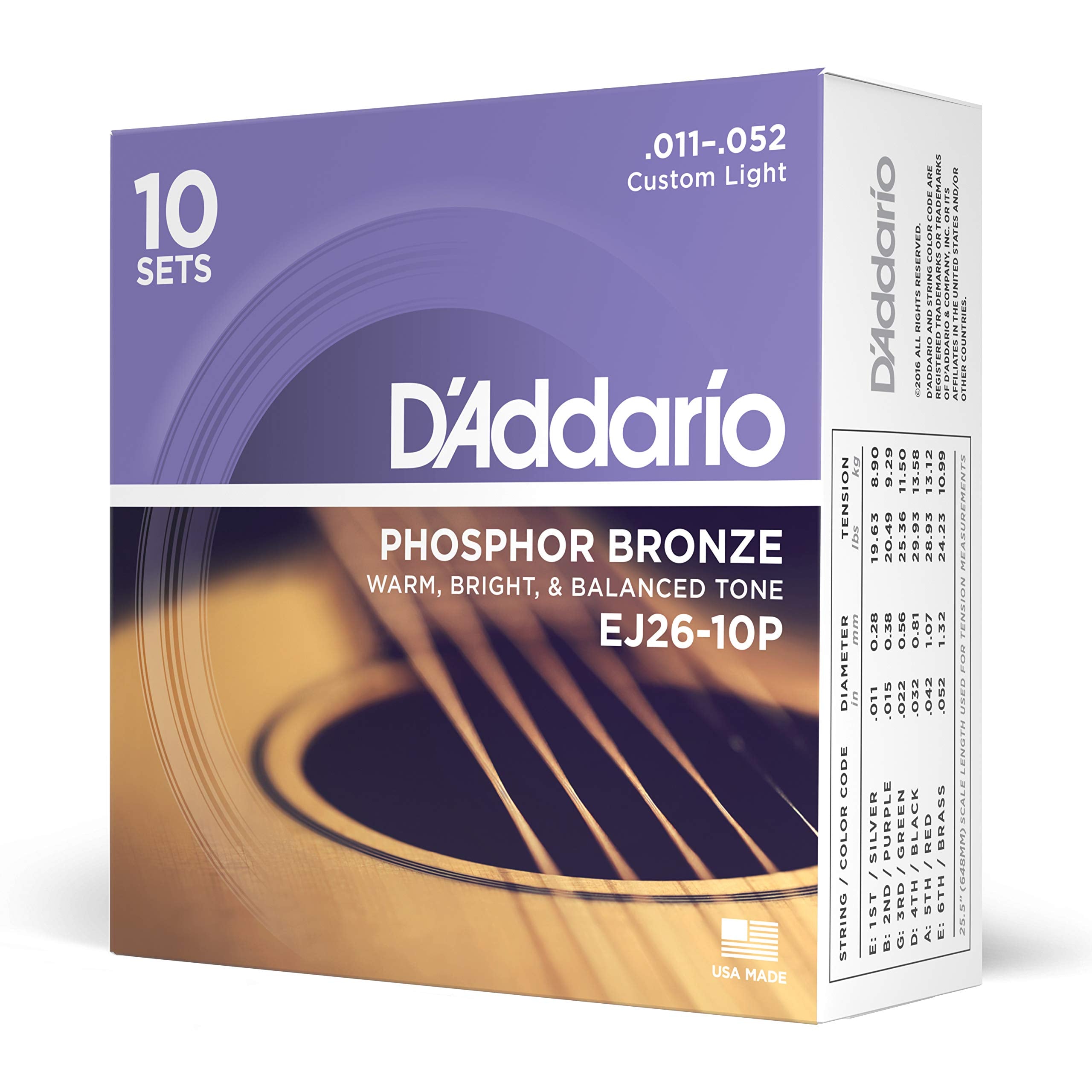 Buy now D'Addario Acoustic Guitar Strings, Phosphor Bronze, EJ42, Resophonic Medium Gauge 16-56, 6-String Set, Pack of 1 10-Pack Custom Light, 11-52 at indiglob india