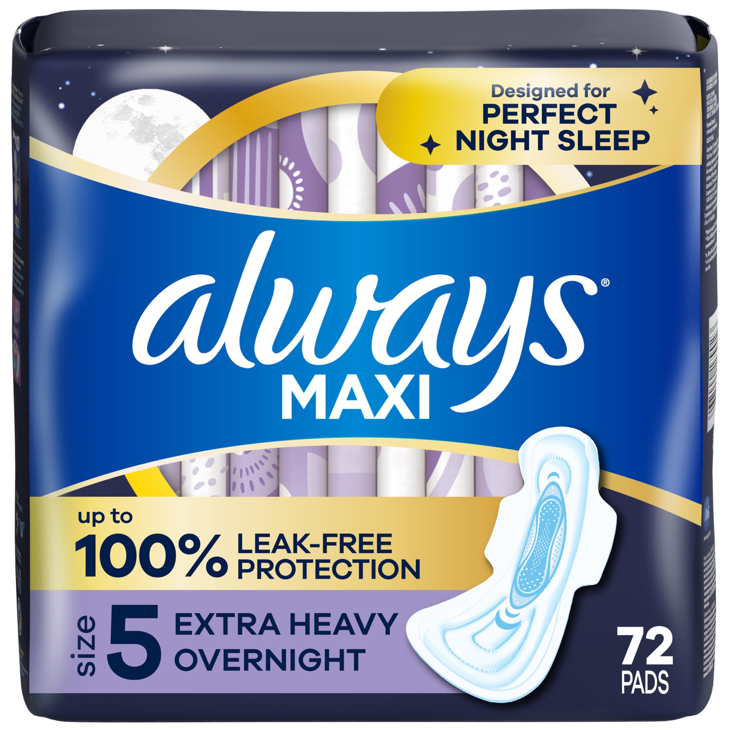 Buy now Always Maxi Feminine Pads For Women, Size 5 Extra Heavy Overnight Absorbency, With Wings, Unscented, Pack Of 20 Size 5 72 at indiglob india