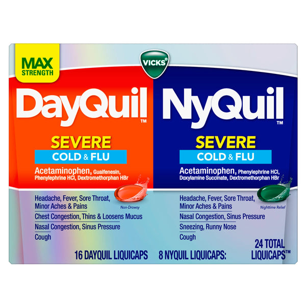Vicks DayQuil & Nyquil Severe Cold, Flu & Congestion Medicine, 24 Count