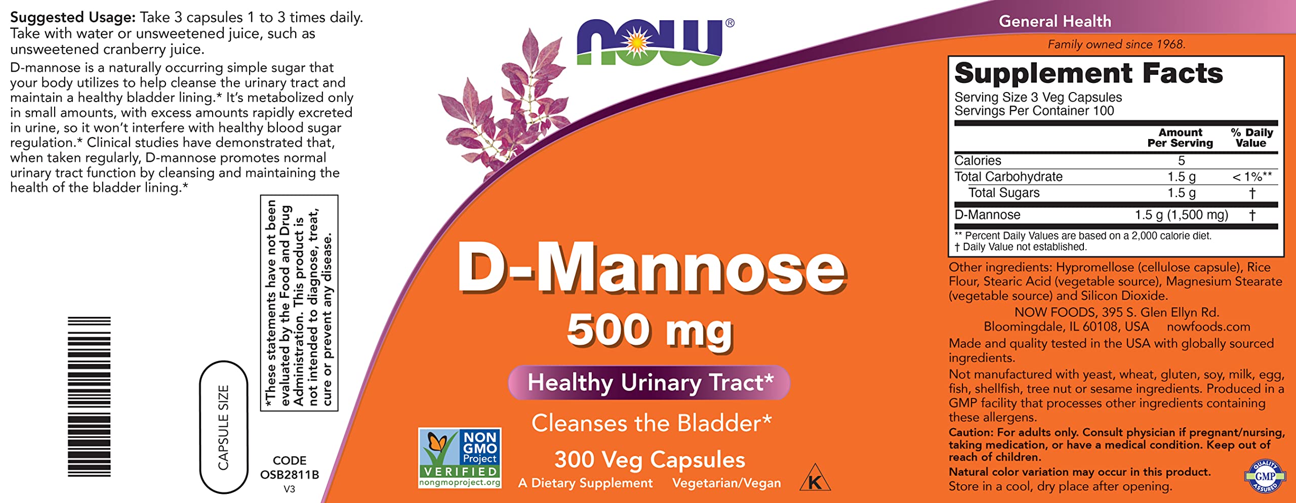 Buy now Now D-Mannose 500 mg, 300 Capsules - Vegan, Non GMO Supplement for Women and Men - Supports Healthy Urinary Tract, Cleanses The Bladder at indiglob india
