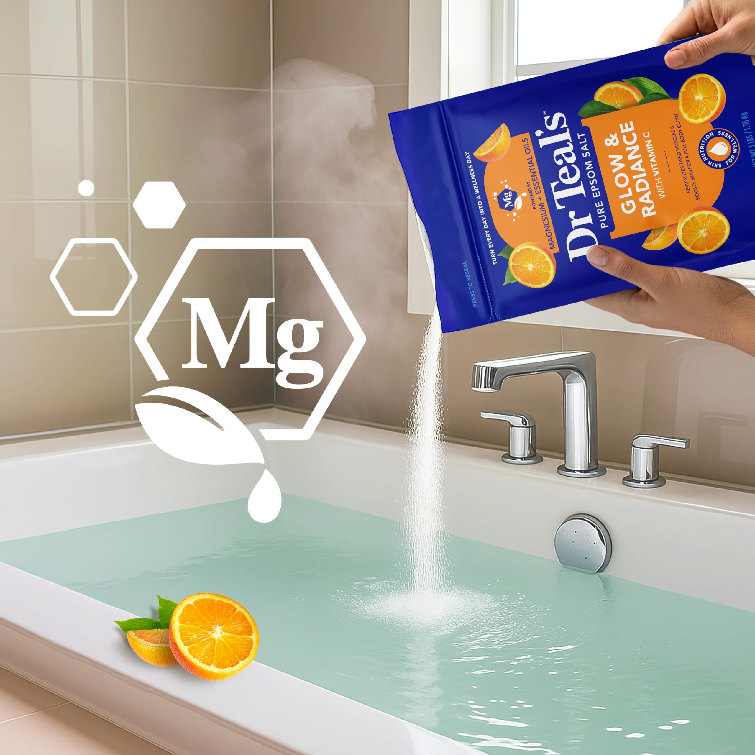 Dr Teal's Pure Epsom Magnesium Salt Soak, Glow & Radiance with Vitamin C & Citrus Essential Oils, 3 lbs
