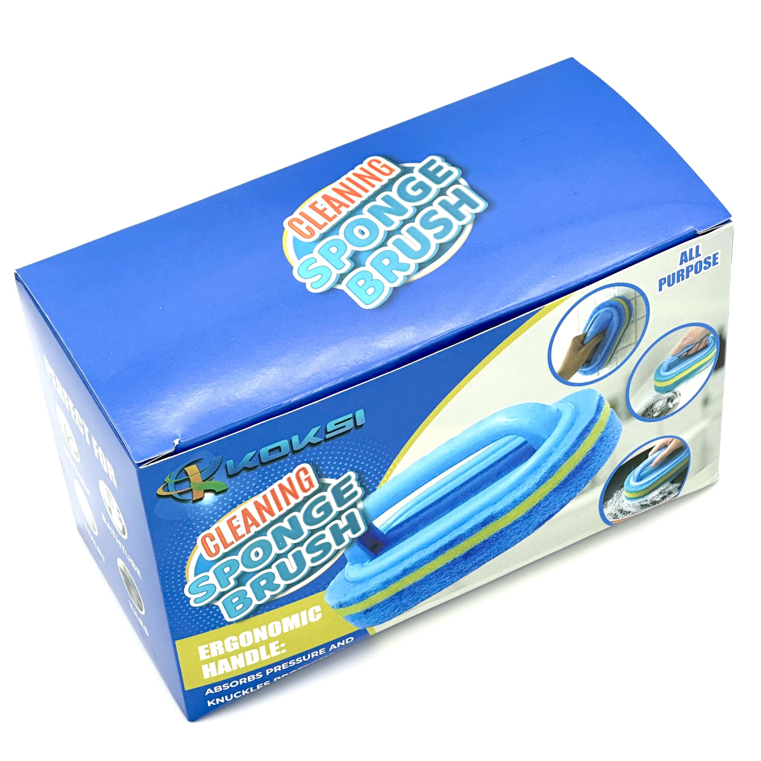 KOKSI 2-Piece Cleaning Brush for Bathroom Kitchen Bathtub Toilet Cleaner All Purpose Shower Sponge Scrubbing Brush with Ergonomic Handle