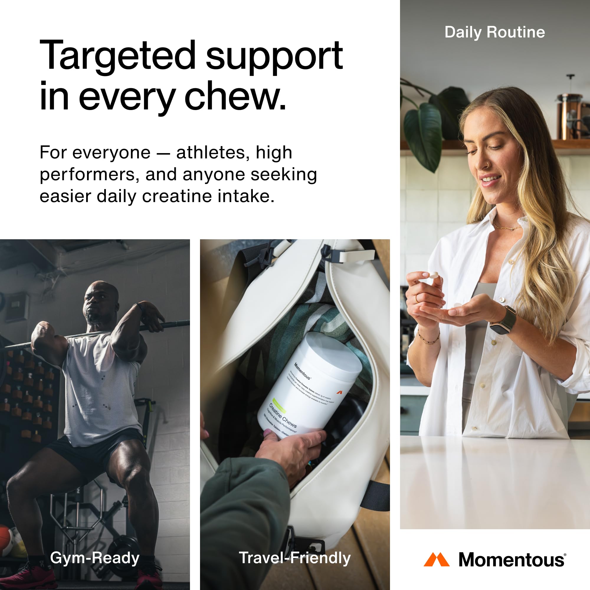 Momentous Creatine Monohydrate Chews, 5g per Serving, Lemon Lime | Supports Lean Muscle, Strength, & Recovery, Chewable Tablets, NSF Certified for Sport, Non-GMO & Gluten-Free (30 Servings)