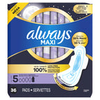 Buy now Always Maxi Overnight Pads with Wings for Women, Size 5, Extra Heavy Overnight Absorbency, Unscented, 36 Count at indiglob india