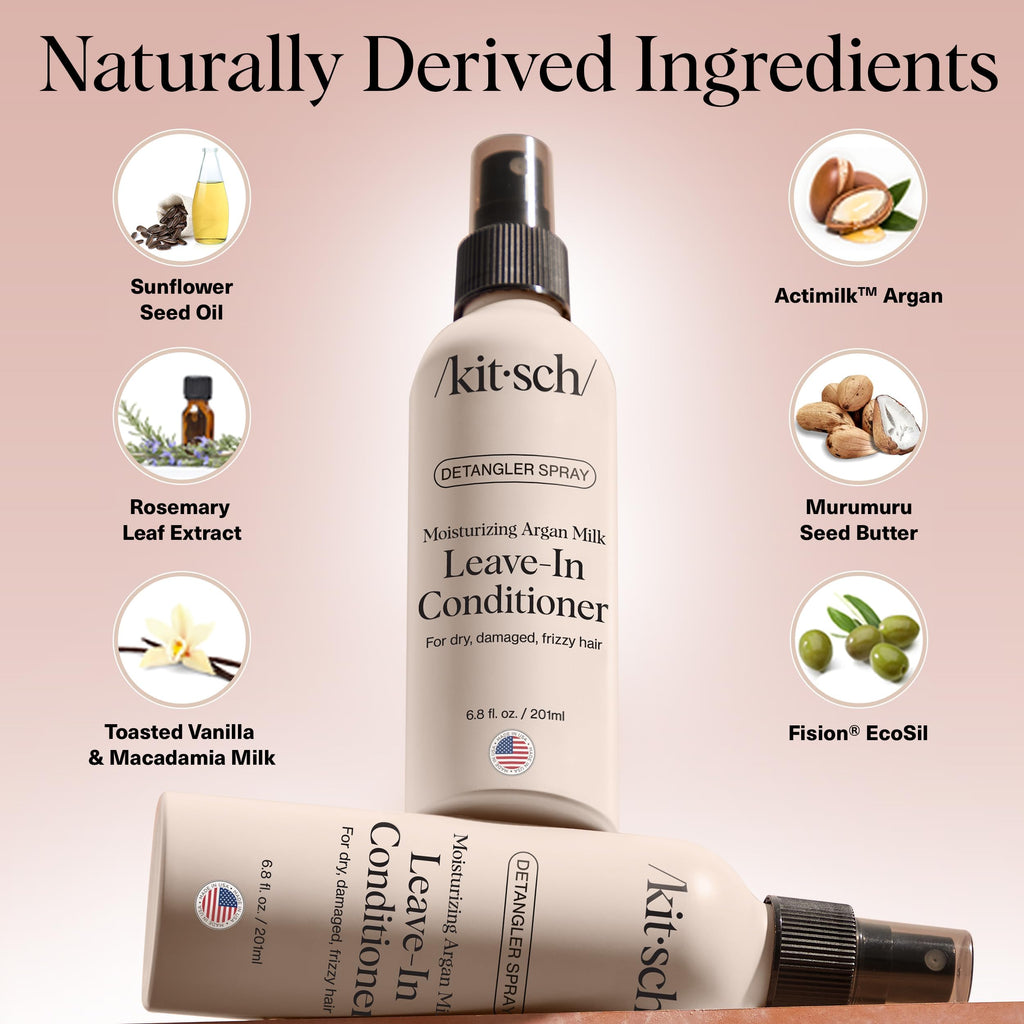 Buy now Kitsch Argan Milk Leave In Conditioner Spray â€“ Hair Detangler Spray for Curly, Wavy, Fine, Dry & Damaged Hair - Silicone-Free | Ideal Gifts for Women - 6.3oz at indiglob india