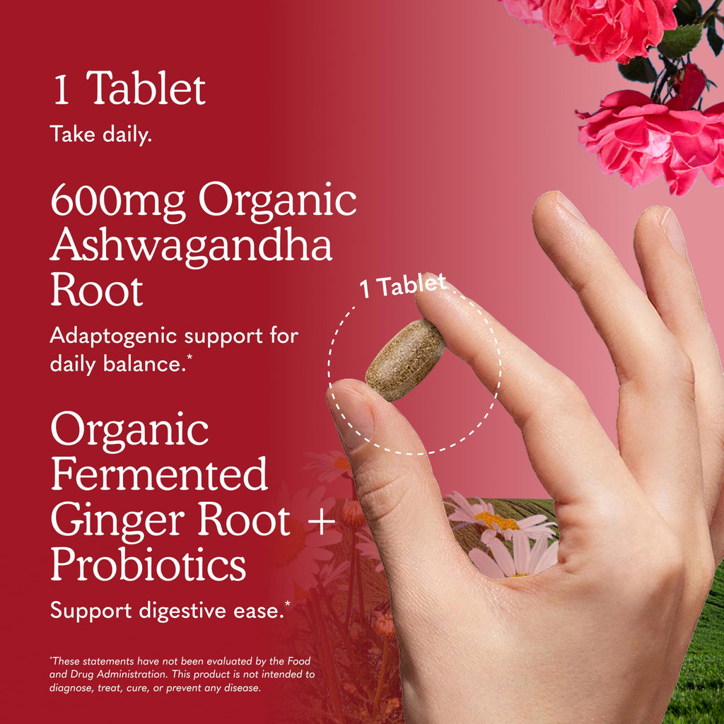 Garden of Life Organic Ashwagandha Supplement with Probiotics & Ginger - Stress, Mood & Energy Support, Vegan, Gluten Free, Non GMO, 2 Month Supply, 60 Tablets
