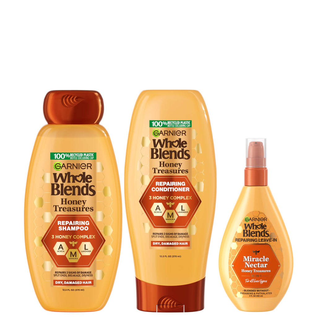 Garnier Whole Blends Honey Treasures Repairing Shampoo and Conditioner Set for Dry, Damaged Hair, 22 Fl Oz (2 Items), 1 Kit (Packaging May Vary)