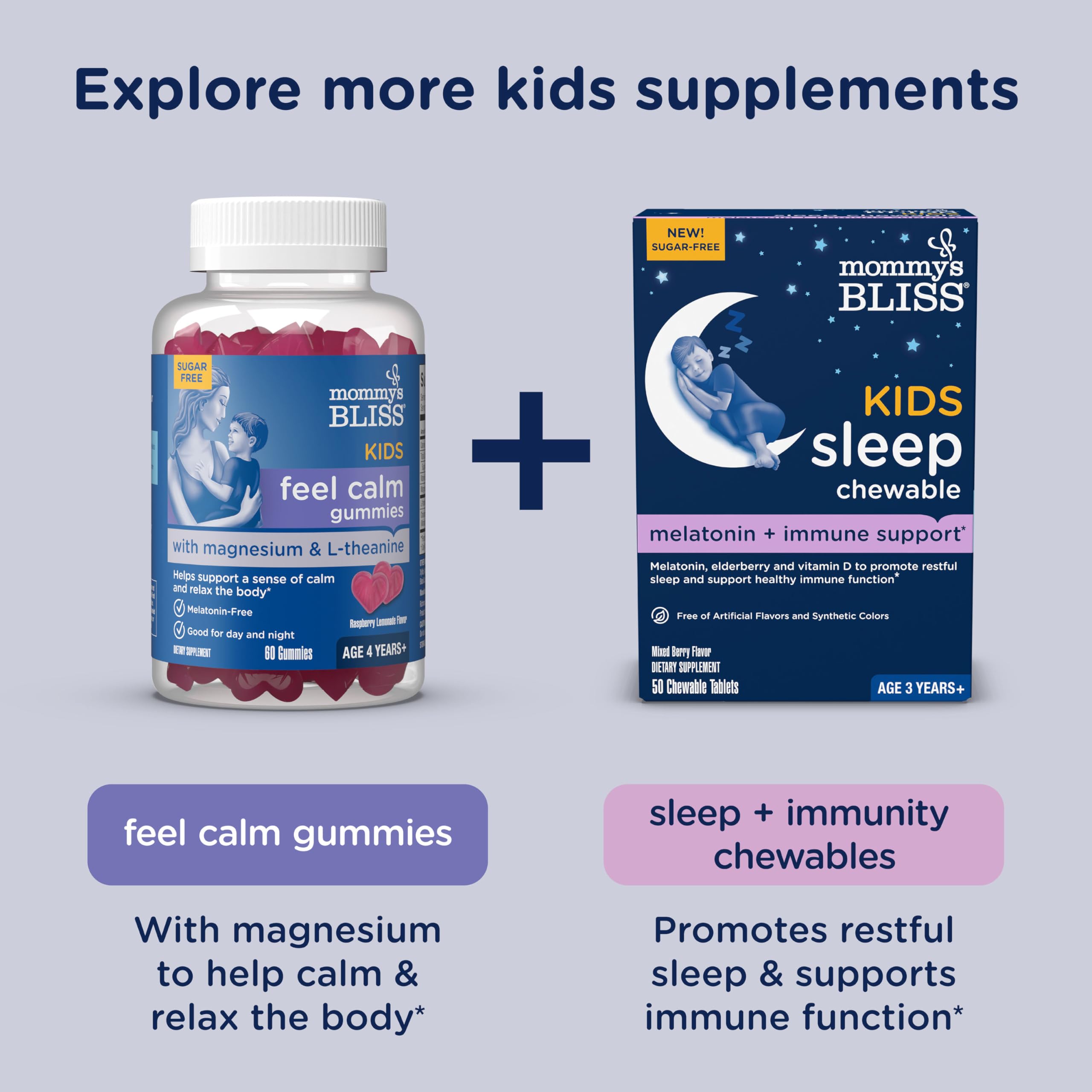 Mommy's Bliss Kids Sleep Support Melatonin Chewable, Grape Flavor, 35 Ct | Tablets; Calming Herbs; Sugar Free Kids Melatonin, Age 3+; 35 Count (Pack of 1)