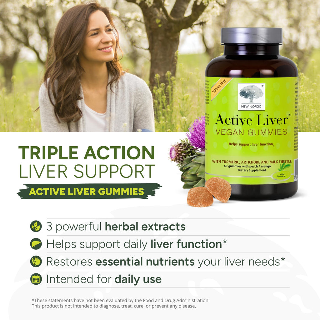NEW Nordic Active Liver Support Gummies Supplement 180-Day Supply (3 Pack) | Sugar-free botanical gummies made with milk thistle extract and globe artichoke for daily routine integration