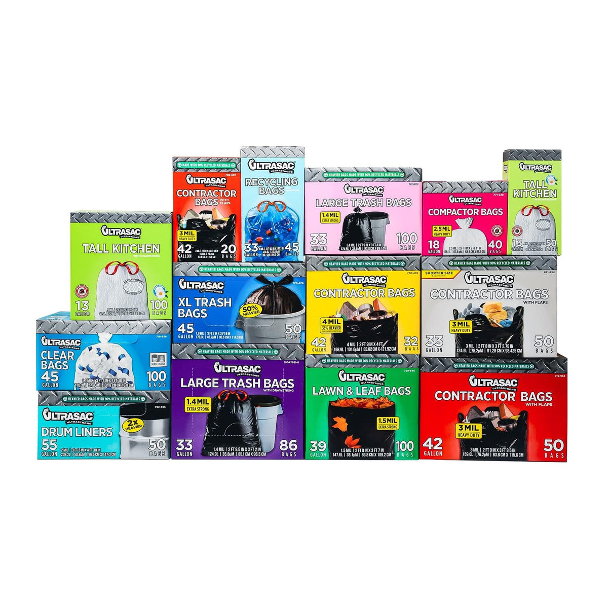 Ultrasac 55-60 Gallon 6.0 MIL Black Heavy Duty Trash Bags - 39" x 58" - Pack of 15 - For Contractor, Construction, & Industrial,UL-39586BK