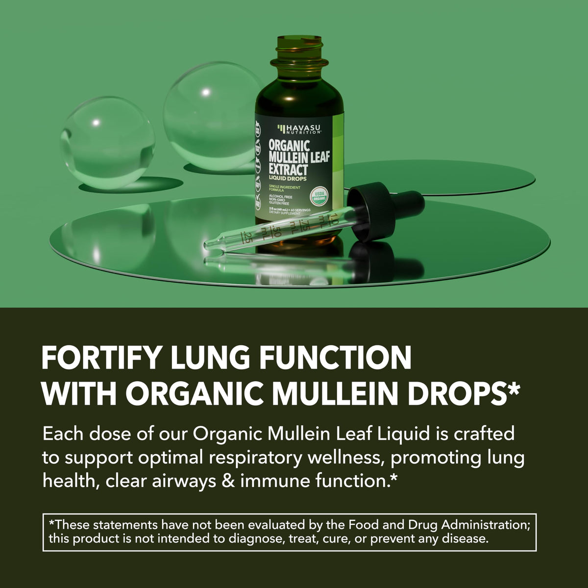 Mullein Drops for Lungs, USDA Organic Mullein Leaf Extract, 2 Fl Oz
